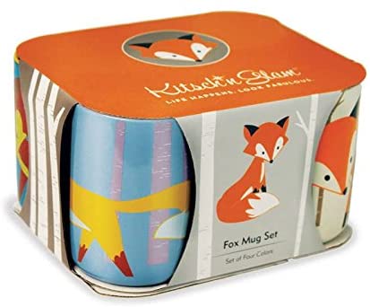 Kitsch'n Glam Large Ceramic Novelty Funny Cute Tea Coffee Mug 16 Ounce For Men For Women (Fox Gift Box Set Of 4)