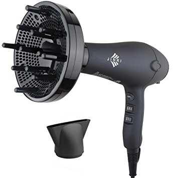 JINRI 1875w Professional Tourmaline Hair Dryer,Negative Ionic Hair Blow Dryer,DC Motor Infrared Heat Low Noise Hair Dryer,with Concentrator & Diffuser,ETL Certified, Black