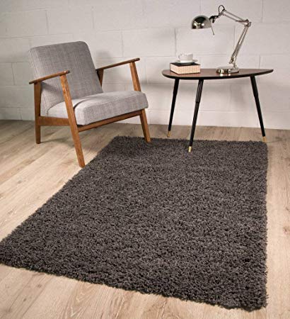 The Rug House Soft Non Shed Thick Plain Easy Clean Shaggy Rugs Ontario - 16 Colours and 8 (Grey 60x110cm)