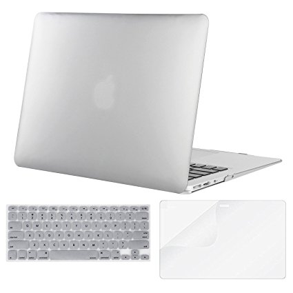 Mosiso Metallic Coated Plastic Hard Case with Keyboard Cover with Screen Protector for MacBook Air 13 Inch (Models: A1369 and A1466), Silver