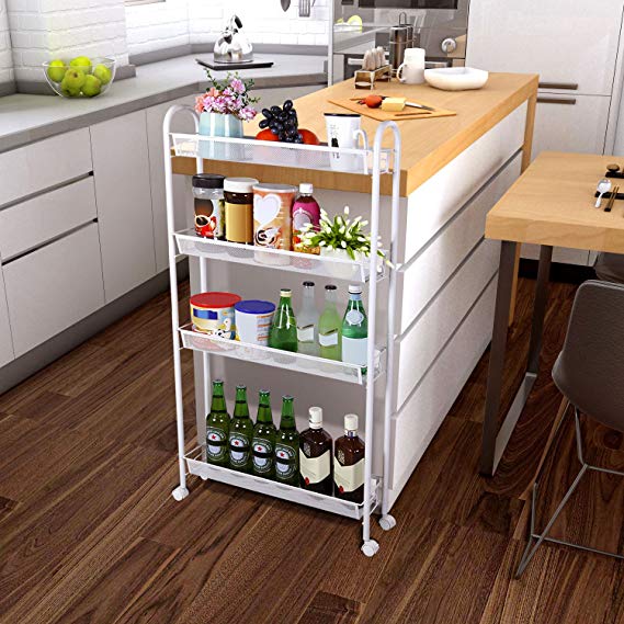 Lifewit 4-Tier Rolling Cart Slim Storage Cart Narrow Kitchen Cart Mesh Wire Metal with Wheels for Gap Kitchen, Bathroom Slim Storage Rack