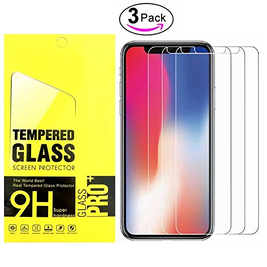 IPhone X Screen Protector, OLINKIT Anti-Scratch High Definition Bubble Free Anti-fingerprint Tempered Glass Screen Protector for iPhoneX [Clear,3-Pack]
