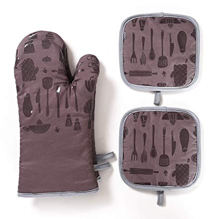 VANORIG 4Pcs Oven Mitts and Pot Holders,Heat Resistant Oven Mitts with Towels Soft Lining & Cute Non-Slip Silicone Pattern,Perfect for BBQ Cooking Baking Grilling (Coffee Colors)