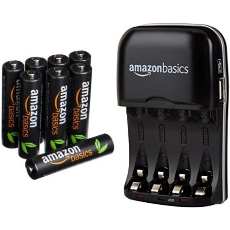 AmazonBasics AAA High-Capacity Rechargeable Batteries (8-Pack) and Ni-MH AA & AAA Battery Charger With USB Port Set