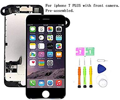 Premium Screen Replacement, Compatible iPhone7 Plus(Model A1784, A1785, A1661) - LCD 3D Touch Display Digitizer with Ear Speaker, Sensors and Front Camera, Fit Compatible with iPhone 7 Plus (Black)