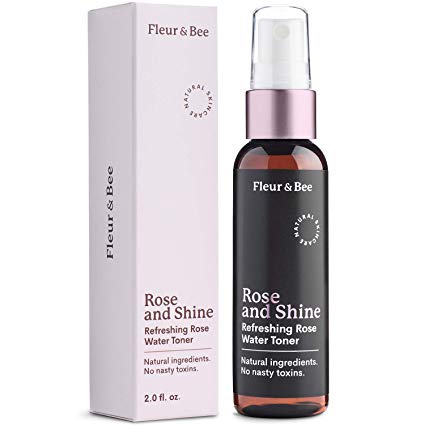 Rosewater Toner - 100% Vegan Natural Facial Toner For Face, Body and Hair - Alcohol Free - Hydrating Spray Mist with Rose Water - Rose and Shine by Fleur & Bee (2 Fl Oz)