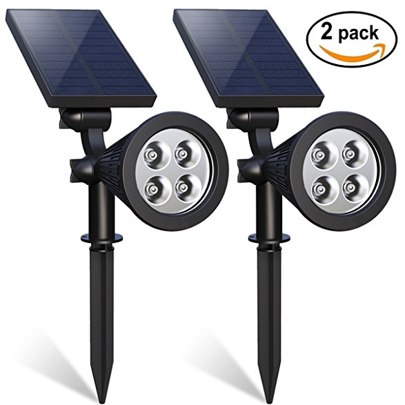 4 LED Solar Spotlight, SD Solar Landscape Light, 180° Adjustable Waterproof Security Lamp Outdoor Backyard Spotlight Solar for Landscape , Garden, Driveway with Auto On/Off & High/Low Light Mode