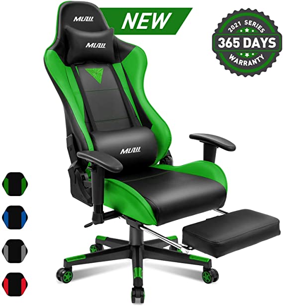 Muzii BIFMA Certified Gaming Chair with Footrest, High-Back PU Leather Office Chair with Headrest and Adjustable Lumbar Support,Ergonomic Computer Swivel Chair for Teens and Adults-Green