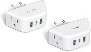 TROND European Travel Plug Adapter - US to Europe Power Adaptor with 2 Outlets 3 USB Ports(1 USB C), Type C International Plug Adapter for EU Italy France Iceland Germany Travel Essentials, 2 Pack