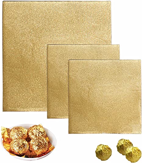 300 Pcs Aluminium Foil Candy Wrappers, 200pcs 4 × 4 Inch, 100pcs 6 × 6 Inch, SENHAI Chocolate Wrapper for Packaging - Gold
