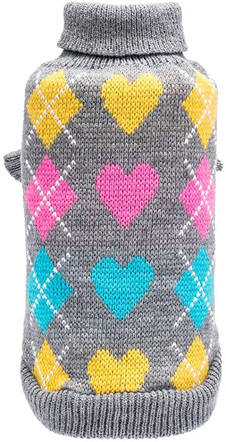 BINGPET Dog Argyle Sweater Cute Winter Pets Clothes by
