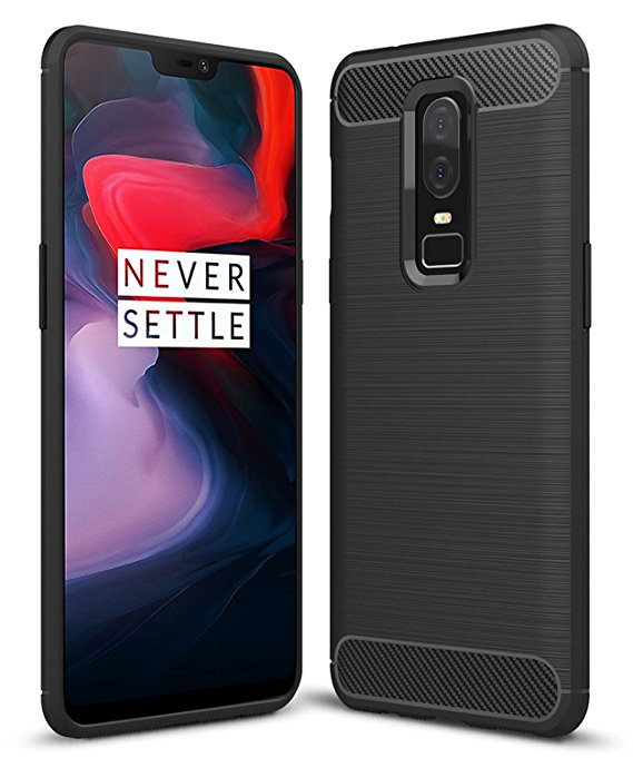 Case Collection Brushed Carbon Fiber Back Design Cover for OnePlus 6 Case Slim-Fit Shock Absorption Anti Scratch Protective TPU Bumper for OnePlus 6 Phone Case