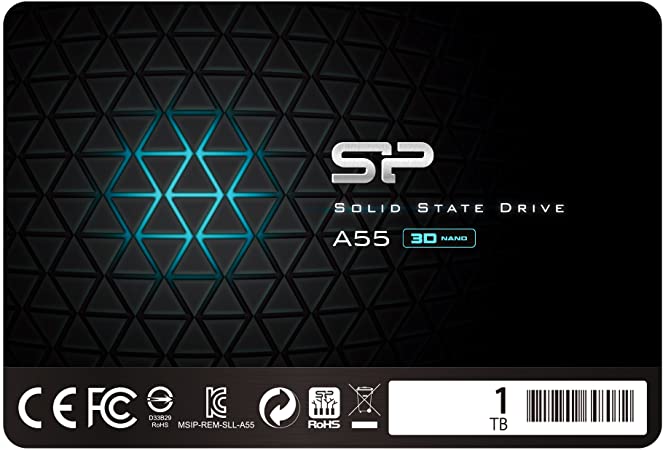 Silicon Power 1TB SSD 3D NAND A55 SLC Cache Performance Boost SATA III 2.5" 7mm (0.28") Internal Solid State Drive (SU001TBSS3A55S25UB)