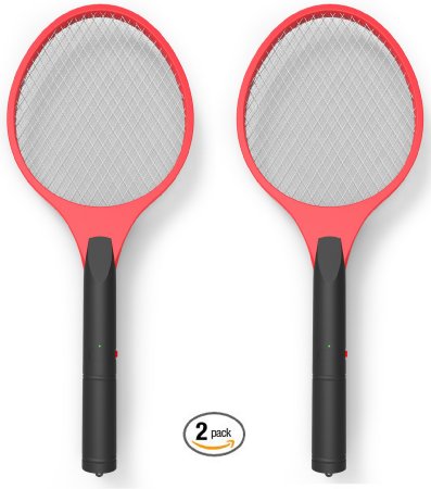 Electric Bug Zapper, Miatec Fly Swatter Racket Mosquito Zapper Best for Indoor and Outdoor Trap and Zap Pest Control Killer, 2 Pack Red