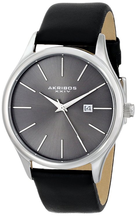 Akribos XXIV Men's AK618SS "Essential" Stainless Steel Watch with Black Leather Band