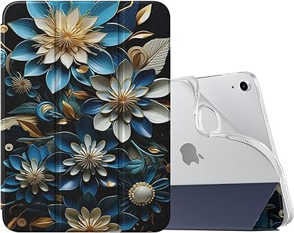 MoKo Case for New iPad 10th Generation Case 2022, iPad 10.9 Case with Soft TPU Translucent Frosted Back Cover, Slim Shell Stand Case with Auto Wake/Sleep, Support Touch ID, Blue Flowers