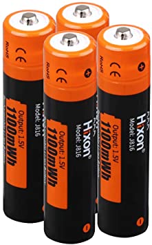 Rechargeable AAA Batteries,Hixon 1100mWh AAA Rechargeable Lithium Batteries,Constant 1.5V AAA Battery Rechargeable,4Counts,1500 Cycles,CE/ROHS/PSE Certified.