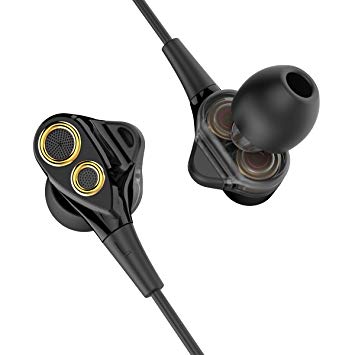 Earbuds UiiSii DT200 In Ear Headphones with Microphone and Volume Control Dual Drivers Earphones with HiFi Audio Deep Bass for Noise Isolating Compatible with Apple Headphones AndroidBlack