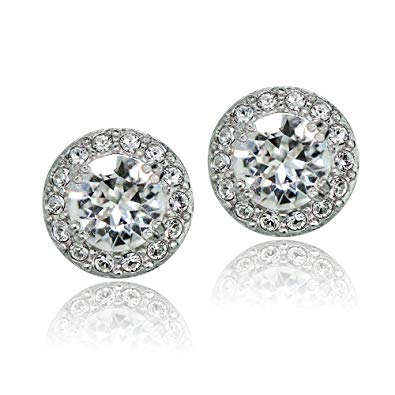 Bria Lou 925 Sterling Silver Crystal Birthstone Color Round Halo Stud Earrings Made with Swarovski Crystals, 10mm