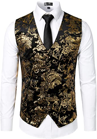 ZEROYAA Mens Hipster Paisley Floral Single Breasted Suit Vest/Tuxedo Waistcoat