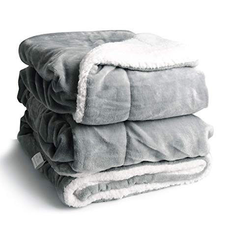 EDOW Faux Sherpa Flannel Throw Blanket, 600GSM Thickened Reversible Soft Fleece Blanket for Couch, Sofa, Bed. (Light Gray, Twin(60"x80"))
