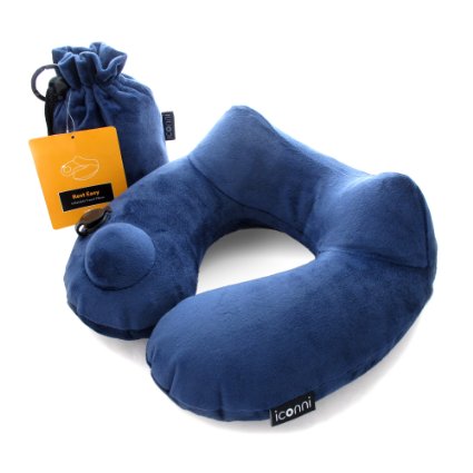 Rest Easy - M-shape Premium Inflatable Travel Neck Pillow Super Comfy Ergonomic Design Inflate with Hand Luxury Velvet Washable Cover Hygienic Easy to Use and Pack One Year Warranty