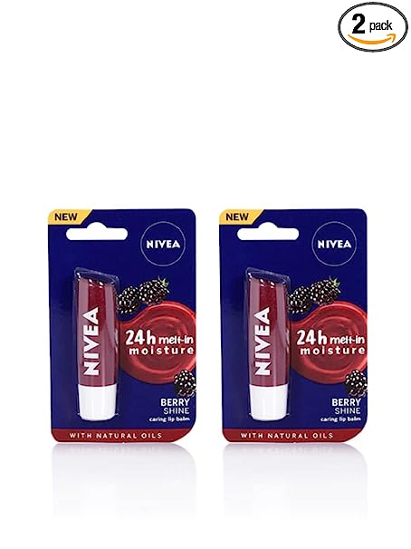 NIVEA Set of 2 Berry Shine 24H Melt-In Moisture Lip Balms