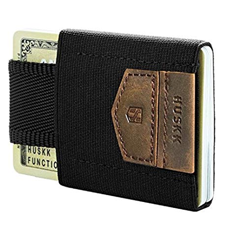 HUSKK Minimalist Slim Wallet - 10 Card Holders - Cash & Keys - Dark Brown (Crazy Horse)