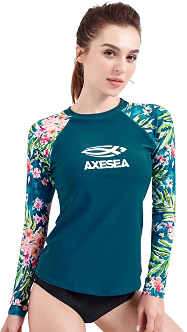 AXESEA Womens Rash Guard Long Sleeve Swim Shirt UPF 50  Swimsuit Athletic Top
