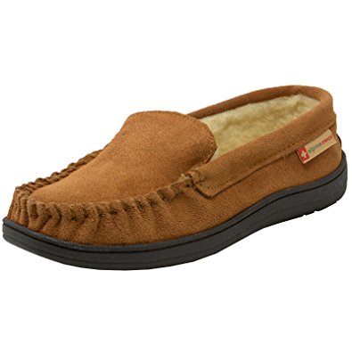 alpine swiss Yukon Mens Suede Shearling Slip On Moccasin Slippers