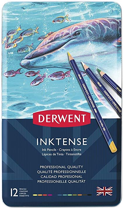 Derwent 700928 Inktense Permanent Watercolour Pencils, Professional Quality, Multicolour ,Set of 12