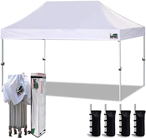 Eurmax Ez Pop up Sports Canopy, Outdoor Instant Tent with Deluxe Wheeled Carry Bag (10x15, White)
