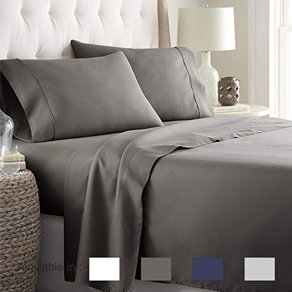 Full-Xl sheets Extra Deep Pockets 15 Inch 500 Thread Count 4 Piece Sheet Set 100% Cotton Sheet Set Dark Grey Solid Sheet,long staple cotton Bedsheet And Pillow Cover,Sateen Finish,Soft,Breadthable