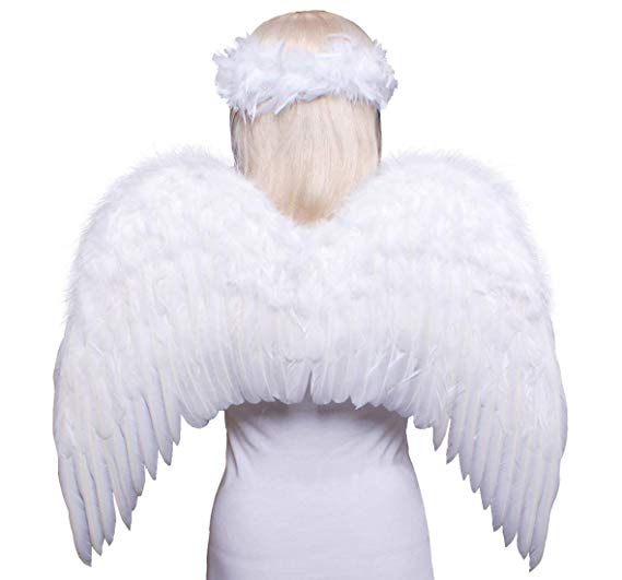 FashionWings (TM Teens Adults Classic White Costume Feather Angel Wings & Halo