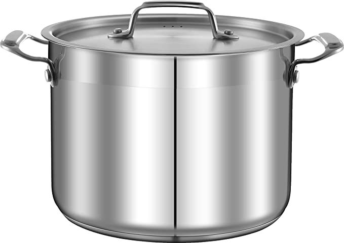 8-Quart Stainless Steel Stockpot - 18/8 Food Grade Heavy Duty Large Stock Pot for Stew, Simmering, Soup, Includes Lid, Dishwasher Safe, Works w/ Gas, Induction, Ceramic & Halogen Cooktops