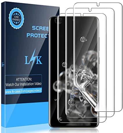 LK [3 Pack] Screen Protector for Samsung Galaxy S20 Ultra 5G (6.9"), (Ultrasonic Fingerprint Compatible) (Flexible Film) HD Clear, Anti-Scratch, Bubble Free