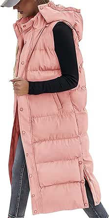 BTFBM Long Puffer Vest Women Quilted Hooded Button Down Zip Up Sleeveless Vests Outerwear Padded Jacket Winter Coat 2024