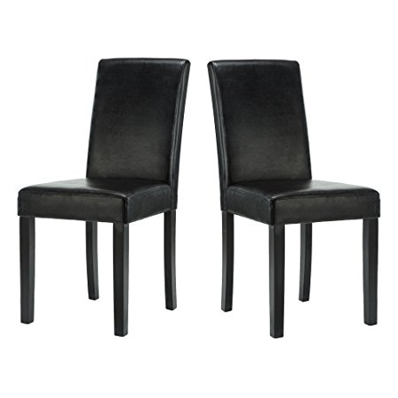 LSSBOUGHT Set of 2 Urban Style Leatherette Dining Chairs With Solid Wood Legs(Black)