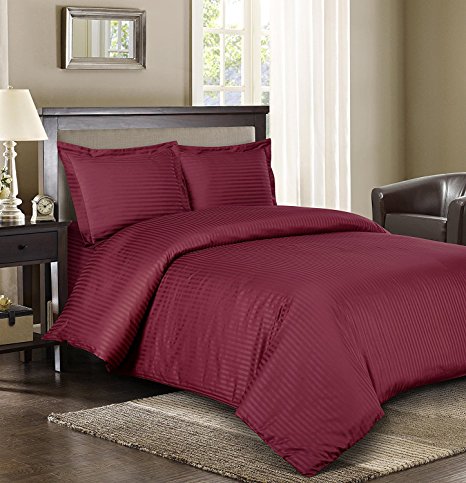 Royal Hotel Stripe Burgundy 3pc King/California-King Comforter Cover (Duvet Cover Set) 100-Percent Cotton, 600-Thread-Count, Sateen Striped