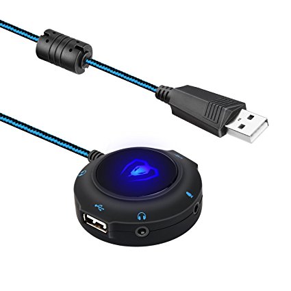 BEEXCELLENT External USB Sound Card, Audio Card with Extension USB Hub, Couple of Headphone Port, Mic Port, for PC, Laptops, Tablets, PS4, Compatible with Windows, Vista, Mac IOS