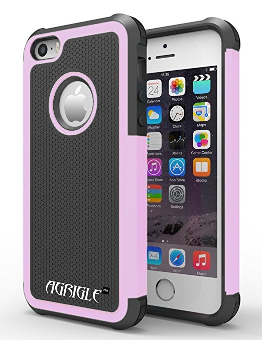 iPhone 5 Case,iPhone 5S Case,Agrigle Shock- Absorption / High Impact Resistant Hybrid Dual Layer Armor Defender Full Body Protective Cover Case For iPhone 5/5S (Pink)