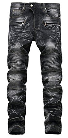 Aiyino Men's Ripped Slim Straight Fit Biker Jeans With Zipper