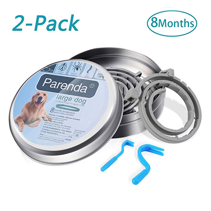Dog Flea and Tick Collar,Flea and Tick Treatment and Prevention for Dogs up to 8 Month,One Size Fits All,100% Natural Ingredients, Waterproof,Include Tick Removal Tools(2 Pack)