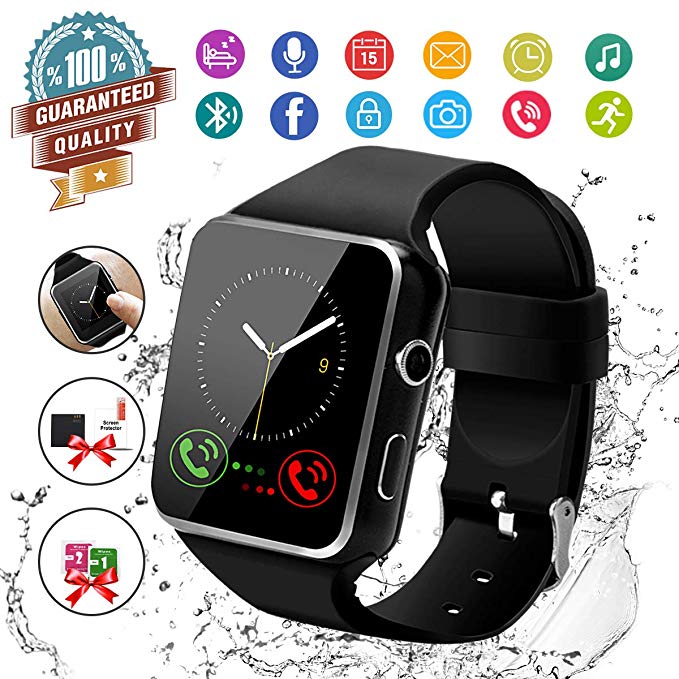 Smart Watch,Bluetooth Smartwatch Touch Screen Wrist Watch with Camera/SIM Card Slot,Waterproof Phone Smart Watch Sports Fitness Tracker for Android iPhone iOS Phones Samsung Huawei for Kids Women Men