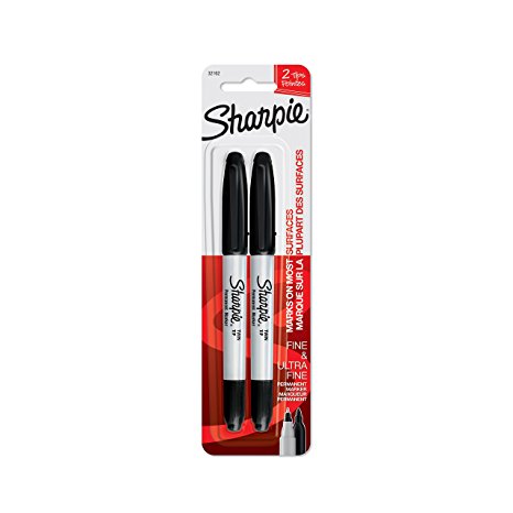 Sharpie Twin Tip Permanent Markers, Fine and Ultra Fine, Black, 2 Count