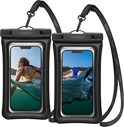 Spigen Aqua Shield Floatable Waterproof Phone Pouch 2 Pack IPX8 Underwater Case Compatible with iPhone 13 Pro Max 12 11 XR SE, Samsung S22 Ultra S21, Google Pixel 6 and up to 7" - Black