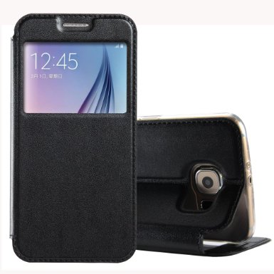 Galaxy S6 Flip Case X-CASE Kickstand Feature Galaxy S6 Folio Flip Case View Window Business Premium PU Leather Case Cover for Samsung Galaxy S6 black
