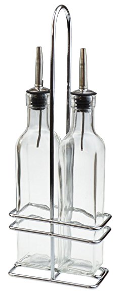 Argon Tableware Set of 2 Olive Oil / Vinegar Bottle Set With Stand - Gift boxed - 250ml (9oz) Bottles