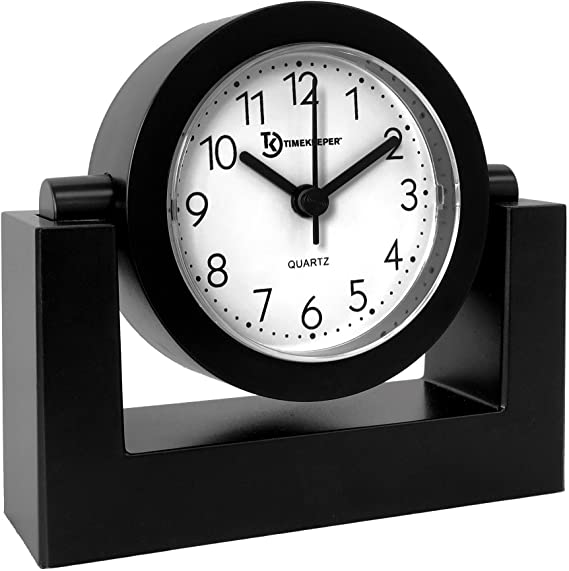 Timekeeper Desktop Swivel Clock with Black Frame/White Face, Black