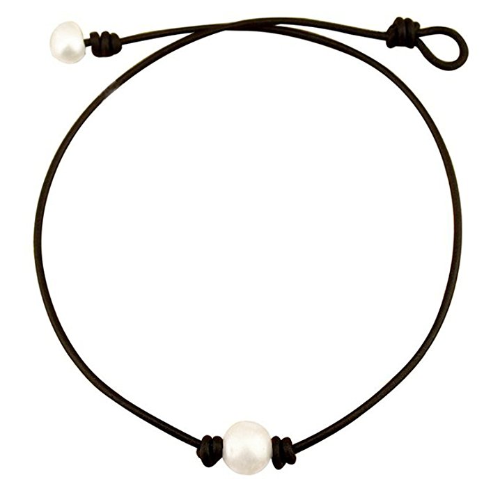 Single Pearl Leather Choker Necklace for Women Handmade Choker Jewelry Gift